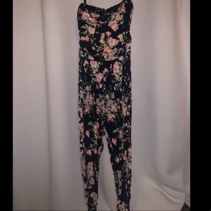 strapless floral jumpsuit